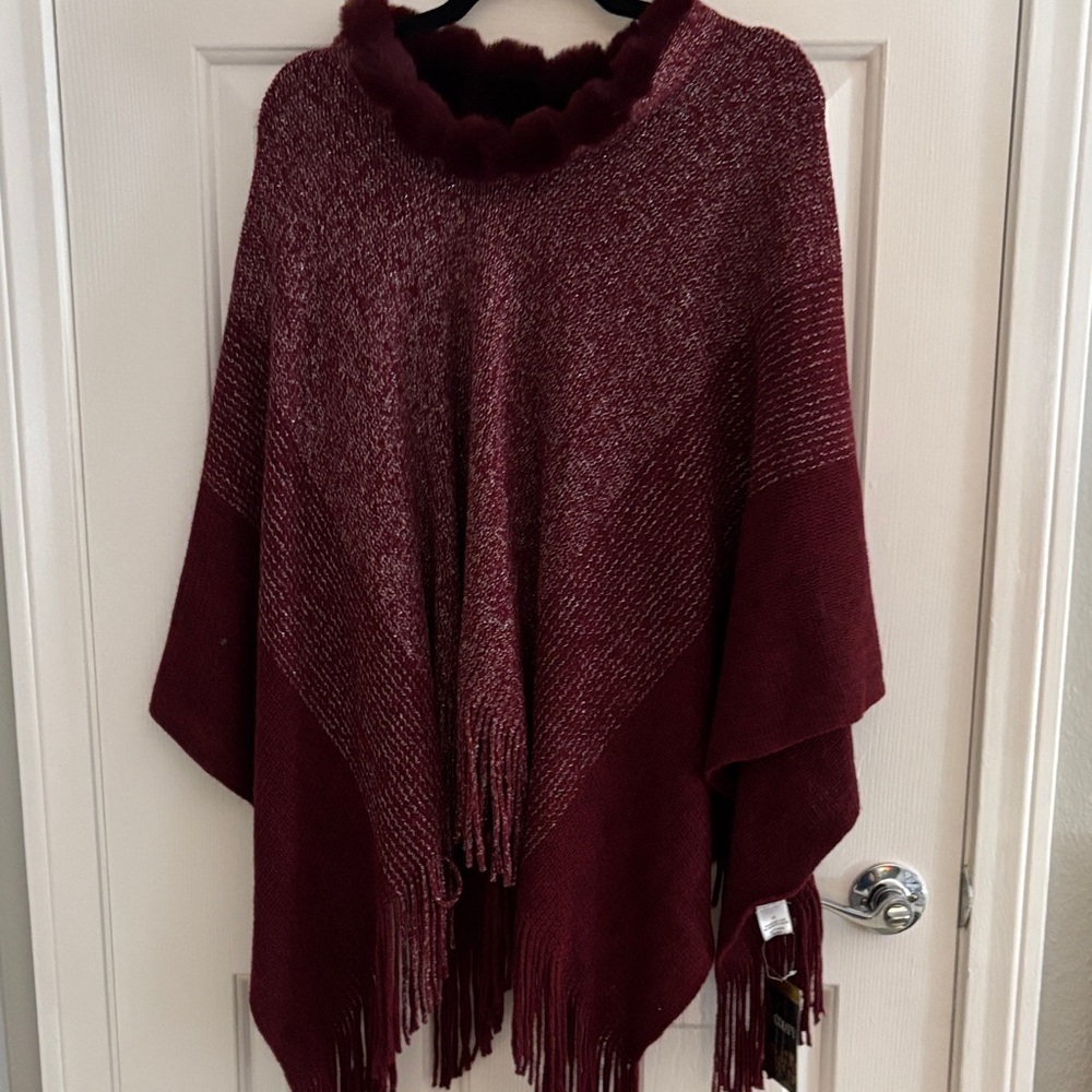 Fringed Knit Wrap in Deep Wine